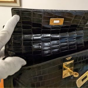 Hermes Kelly 28cm Brown Croc Leather